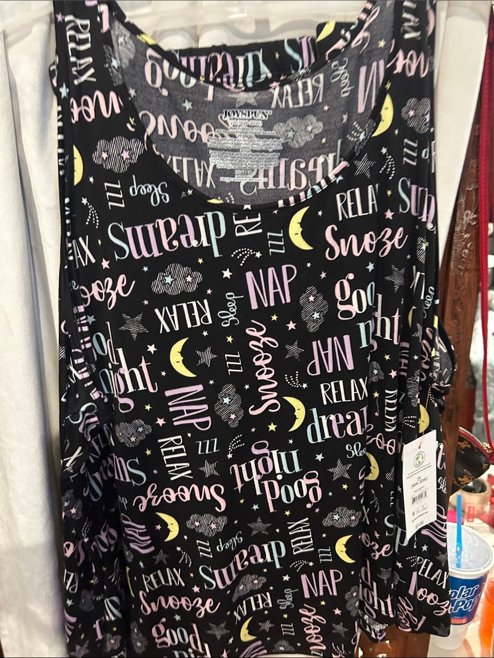 Girls' Black Sleep Tank with Pastel Moon & Word Print